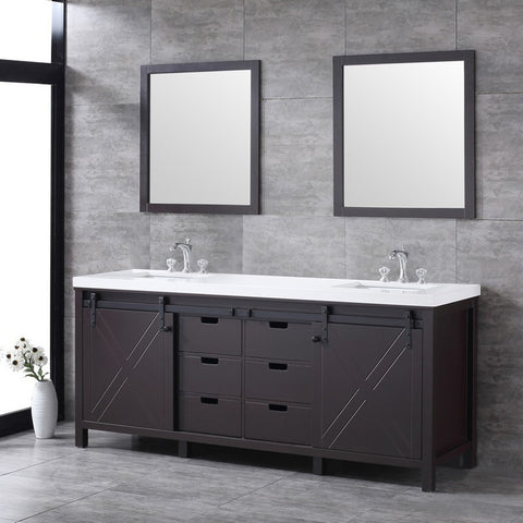 Image of Marsyas 80" Brown Double Vanity Set, White Quartz Top | LM342280DCCSM30F