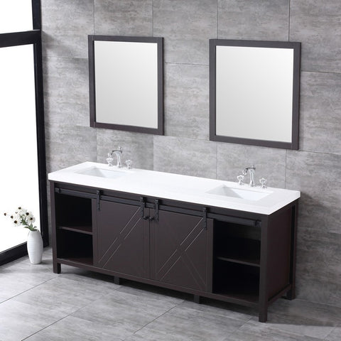 Image of Marsyas 80" Brown Double Vanity Set, White Quartz Top | LM342280DCCSM30F