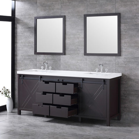 Image of Marsyas 80" Brown Double Vanity Set, White Quartz Top | LM342280DCCSM30F