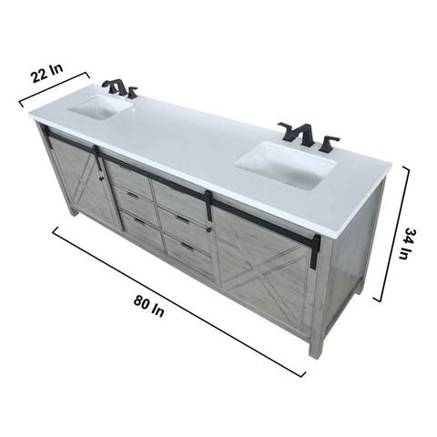 Image of Marsyas 80" Ash Grey Double Vanity Set, White Quartz Top | LM342280DHCSM30F