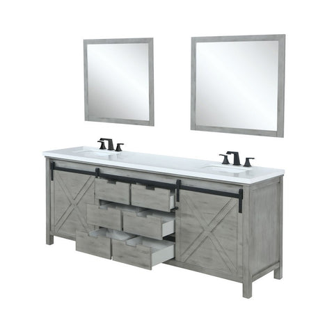 Image of Marsyas 80" Ash Grey Double Vanity Set, White Quartz Top | LM342280DHCSM30F