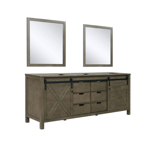 Image of Marsyas 80" Rustic Brown Double Vanity, no Top and 30" Mirrors | LM342280DK00M30