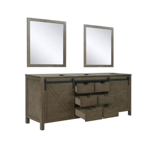 Image of Marsyas 80" Rustic Brown Double Vanity, no Top and 30" Mirrors | LM342280DK00M30