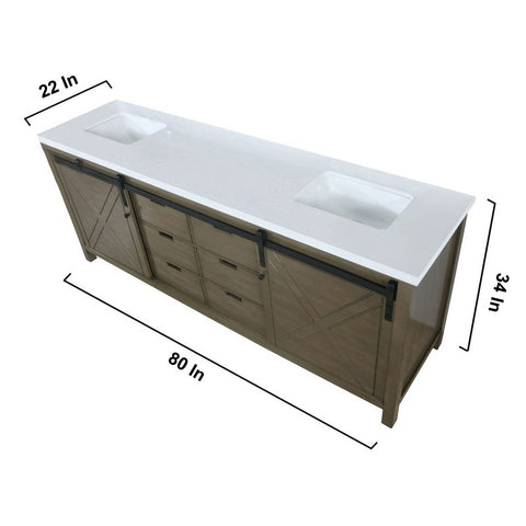Image of Marsyas 80" Rustic Brown Double Vanity, White Quartz Top | LM342280DKCS000
