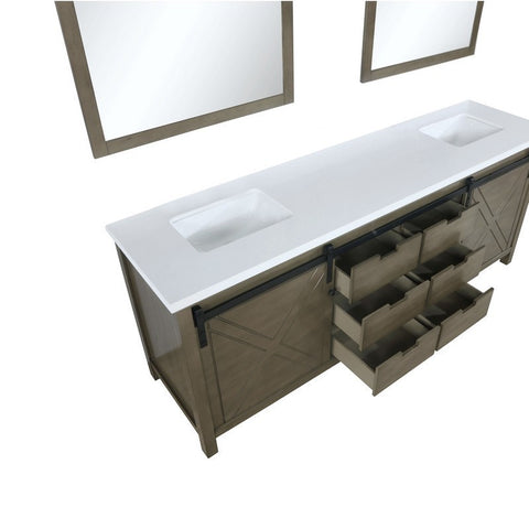 Image of Marsyas 80" Rustic Brown Double Vanity, White Quartz Top and 30" Mirrors | LM342280DKCSM30