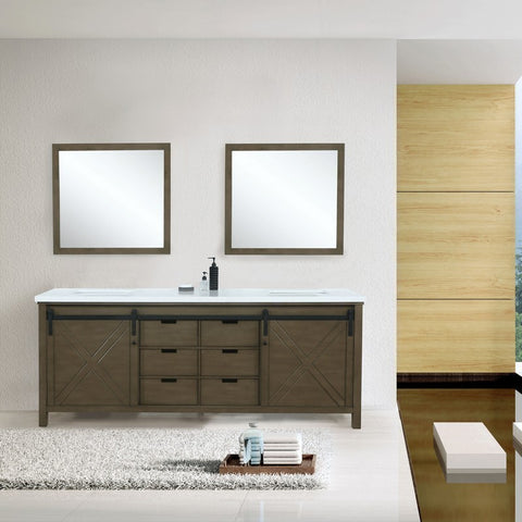 Image of Marsyas 80" Rustic Brown Double Vanity, White Quartz Top and 30" Mirrors | LM342280DKCSM30