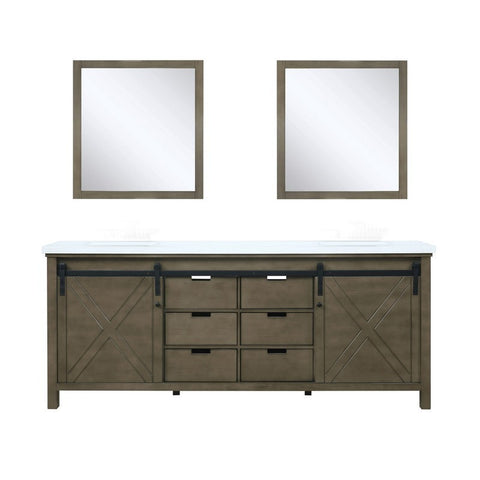 Image of Marsyas 80" Rustic Brown Double Vanity, White Quartz Top and 30" Mirrors | LM342280DKCSM30