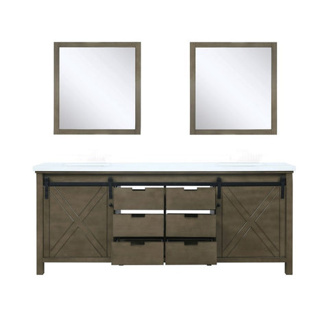 Image of Marsyas 80" Rustic Brown Double Vanity, White Quartz Top and 30" Mirrors | LM342280DKCSM30