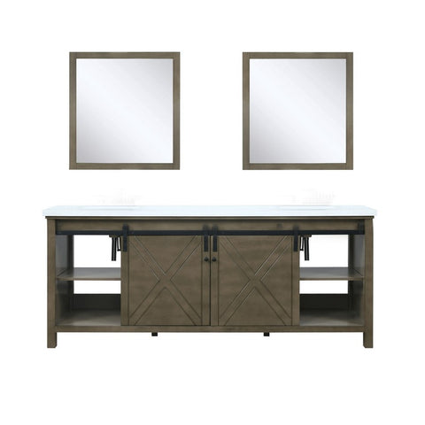 Image of Marsyas 80" Rustic Brown Double Vanity, White Quartz Top and 30" Mirrors | LM342280DKCSM30