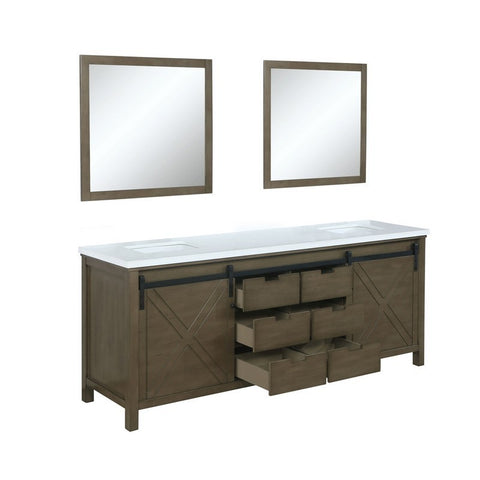 Image of Marsyas 80" Rustic Brown Double Vanity, White Quartz Top and 30" Mirrors | LM342280DKCSM30