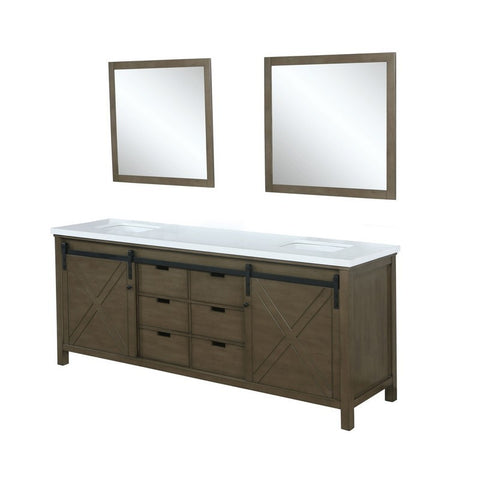Image of Marsyas 80" Rustic Brown Double Vanity, White Quartz Top and 30" Mirrors | LM342280DKCSM30