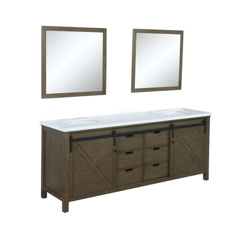 Image of Marsyas 80" Rustic Brown Double Vanity, White Quartz Top and 30" Mirrors | LM342280DKCSM30