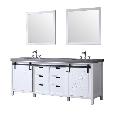 Image of Marsyas 84" White Double Vanity Set, Grey Quartz Top | LM342284DAASM34F