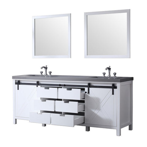 Image of Marsyas 84" White Double Vanity Set, Grey Quartz Top | LM342284DAASM34F