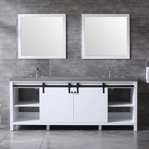 Image of Marsyas 84" White Double Vanity Set, Grey Quartz Top | LM342284DAASM34F