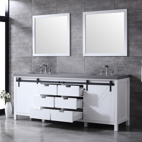 Image of Marsyas 84" White Double Vanity Set, Grey Quartz Top | LM342284DAASM34F