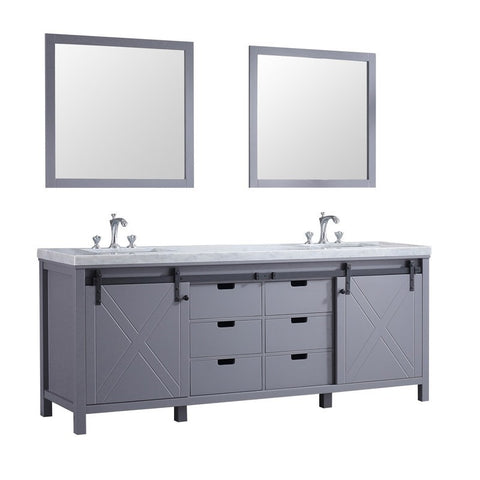 Image of Marsyas 84" Dark Grey Double Vanity Set, White Carrara Marble Top | LM342284DBBSM34F