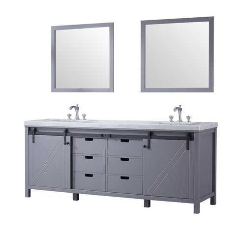 Image of Marsyas 84" Dark Grey Double Vanity Set, White Carrara Marble Top | LM342284DBBSM34F