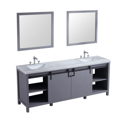 Image of Marsyas 84" Dark Grey Double Vanity Set, White Carrara Marble Top | LM342284DBBSM34F