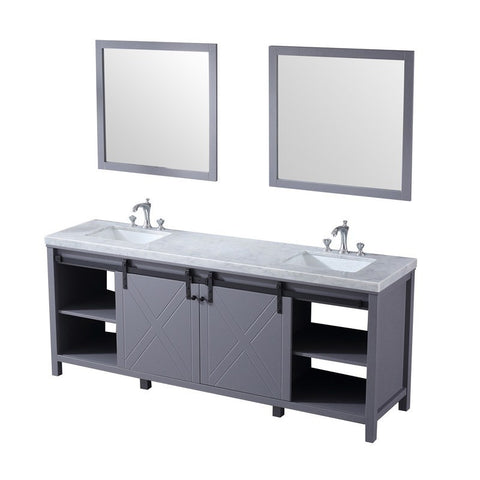 Image of Marsyas 84" Dark Grey Double Vanity Set, White Carrara Marble Top | LM342284DBBSM34F