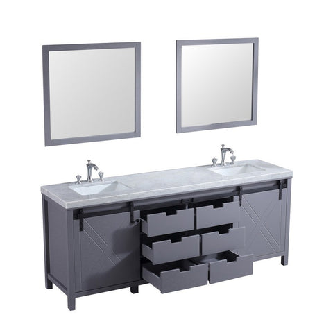 Image of Marsyas 84" Dark Grey Double Vanity Set, White Carrara Marble Top | LM342284DBBSM34F