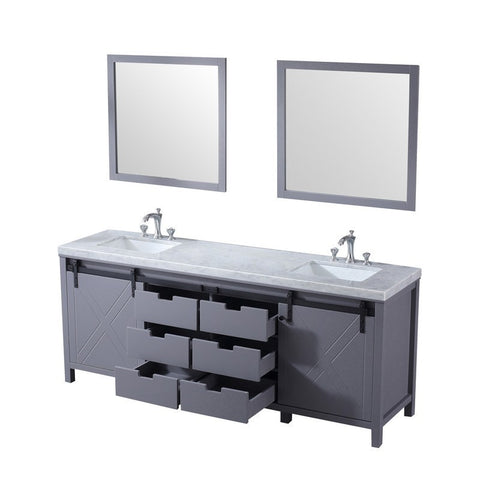 Image of Marsyas 84" Dark Grey Double Vanity Set, White Carrara Marble Top | LM342284DBBSM34F