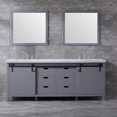 Image of Marsyas 84" Dark Grey Double Vanity Set, White Carrara Marble Top | LM342284DBBSM34F