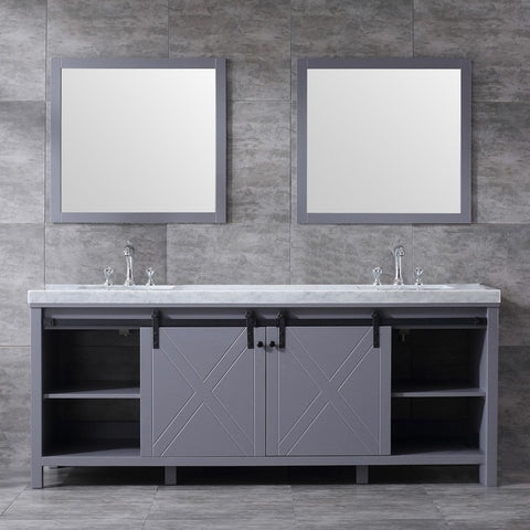 Image of Marsyas 84" Dark Grey Double Vanity Set, White Carrara Marble Top | LM342284DBBSM34F