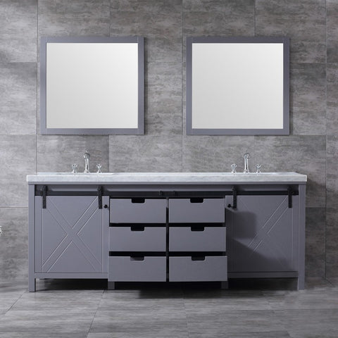 Image of Marsyas 84" Dark Grey Double Vanity Set, White Carrara Marble Top | LM342284DBBSM34F