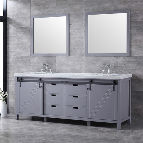 Image of Marsyas 84" Dark Grey Double Vanity Set, White Carrara Marble Top | LM342284DBBSM34F