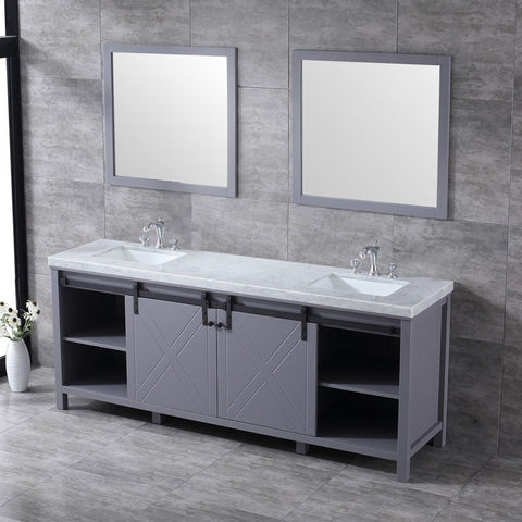 Image of Marsyas 84" Dark Grey Double Vanity Set, White Carrara Marble Top | LM342284DBBSM34F