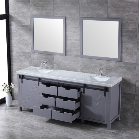 Image of Marsyas 84" Dark Grey Double Vanity Set, White Carrara Marble Top | LM342284DBBSM34F