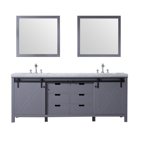 Image of Marsyas 84" Dark Grey Double Vanity Set, White Carrara Marble Top | LM342284DBBSM34F
