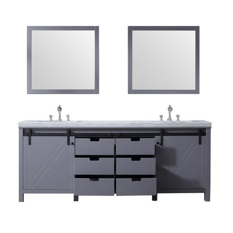Image of Marsyas 84" Dark Grey Double Vanity Set, White Carrara Marble Top | LM342284DBBSM34F