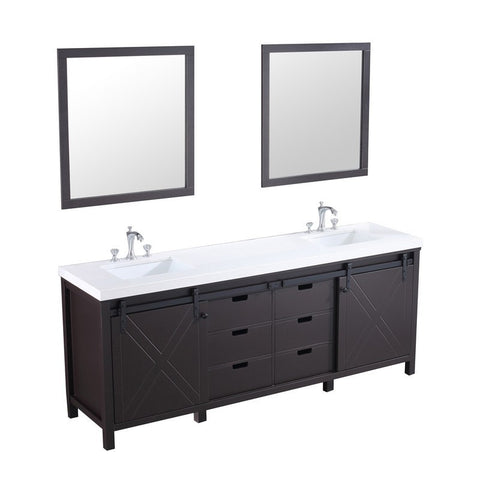 Image of Marsyas 84" Brown Double Vanity Set, White Quartz Top | LM342284DCCSM34F