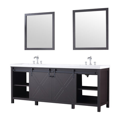 Image of Marsyas 84" Brown Double Vanity Set, White Quartz Top | LM342284DCCSM34F