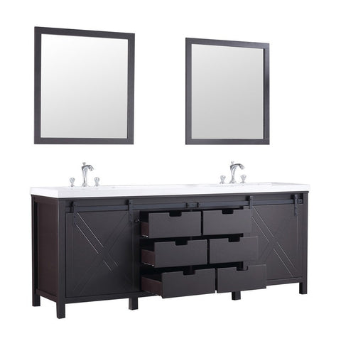 Image of Marsyas 84" Brown Double Vanity Set, White Quartz Top | LM342284DCCSM34F