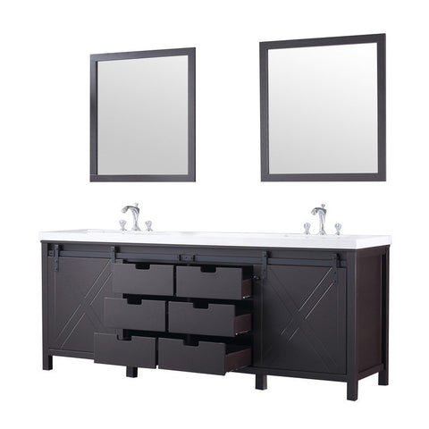 Image of Marsyas 84" Brown Double Vanity Set, White Quartz Top | LM342284DCCSM34F