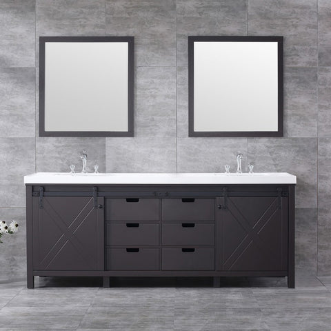 Image of Marsyas 84" Brown Double Vanity Set, White Quartz Top | LM342284DCCSM34F