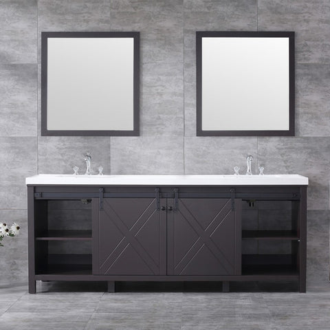 Image of Marsyas 84" Brown Double Vanity Set, White Quartz Top | LM342284DCCSM34F
