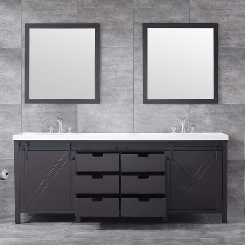 Image of Marsyas 84" Brown Double Vanity Set, White Quartz Top | LM342284DCCSM34F