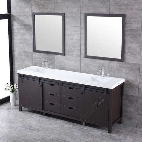 Image of Marsyas 84" Brown Double Vanity Set, White Quartz Top | LM342284DCCSM34F