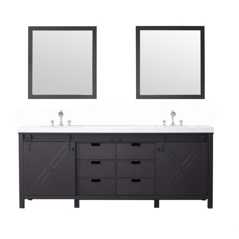 Image of Marsyas 84" Brown Double Vanity Set, White Quartz Top | LM342284DCCSM34F