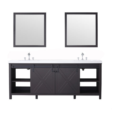 Image of Marsyas 84" Brown Double Vanity Set, White Quartz Top | LM342284DCCSM34F