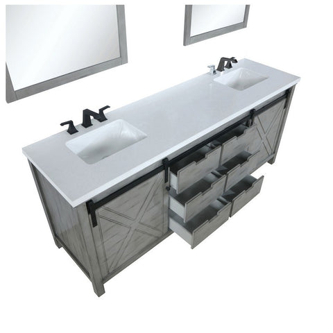 Image of Marsyas 84" Ash Grey Double Vanity Set, White Quartz Top | LM342284DHCSM34F