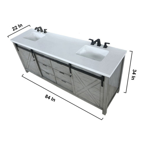 Image of Marsyas 84" Ash Grey Double Vanity Set, White Quartz Top | LM342284DHCSM34F