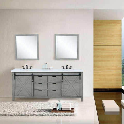 Image of Marsyas 84" Ash Grey Double Vanity Set, White Quartz Top | LM342284DHCSM34F