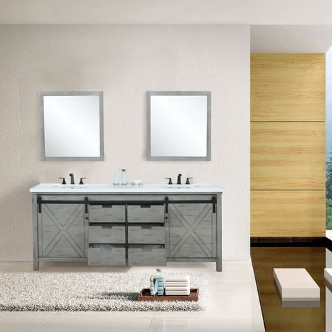Image of Marsyas 84" Ash Grey Double Vanity Set, White Quartz Top | LM342284DHCSM34F