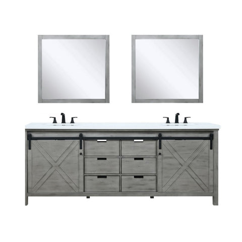Image of Marsyas 84" Ash Grey Double Vanity Set, White Quartz Top | LM342284DHCSM34F