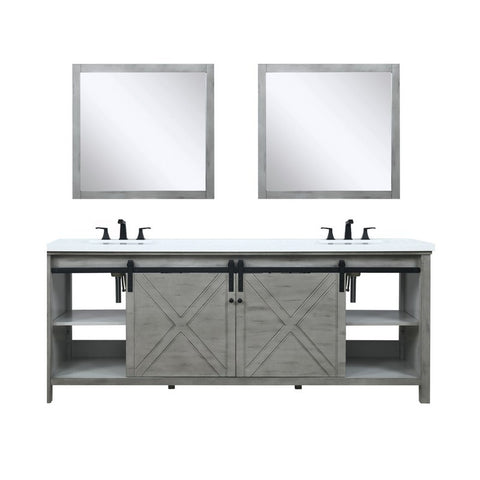Image of Marsyas 84" Ash Grey Double Vanity Set, White Quartz Top | LM342284DHCSM34F